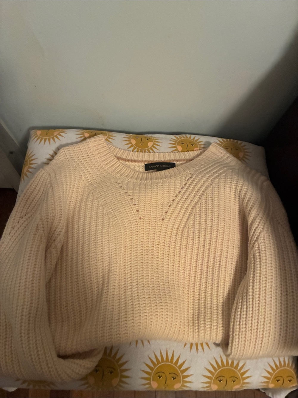 Banana Republic Pale Cream Ribbed Crewneck Sweater